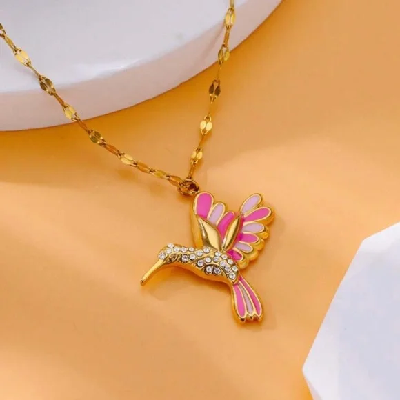 Pink Hummingbird Necklace - Picture 2 of 2